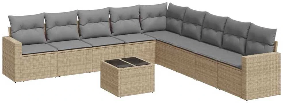 Sofa Sofos komplektas su pagalvėlėmis, 10 dalių, smėlio, poliratanas