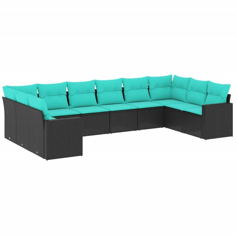 Sofa Sofos komplektas su pagalvėlėmis, 10 dalių, juodas, poliratanas