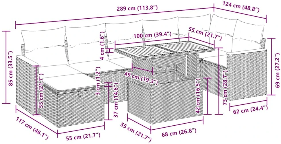 Lauko baldų komplektas Sofos komplektas su pagalvėlėmis, 10 dalių, poliratanas/akacija