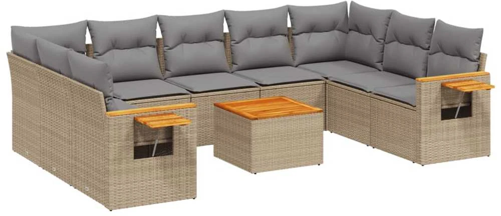 Sofa Sofos komplektas su pagalvėlėmis, 10 dalių, smėlio, poliratanas