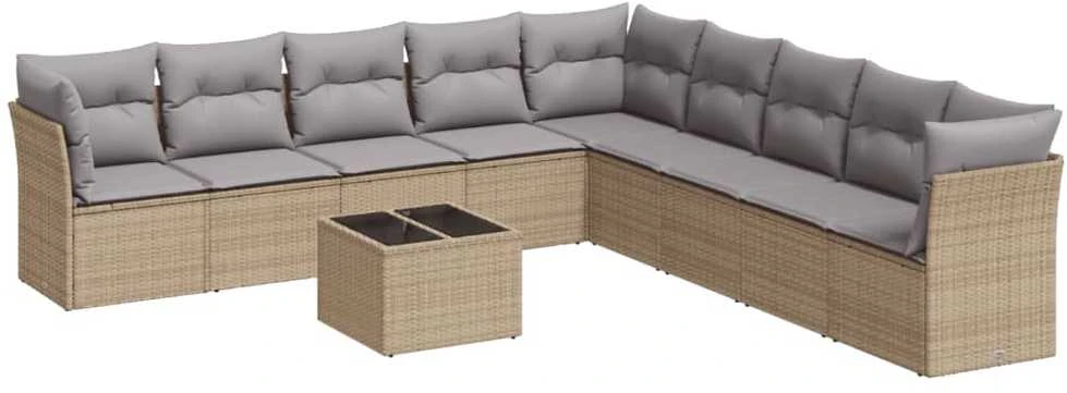 Sofa Sofos komplektas su pagalvėlėmis, 10 dalių, smėlio, poliratanas