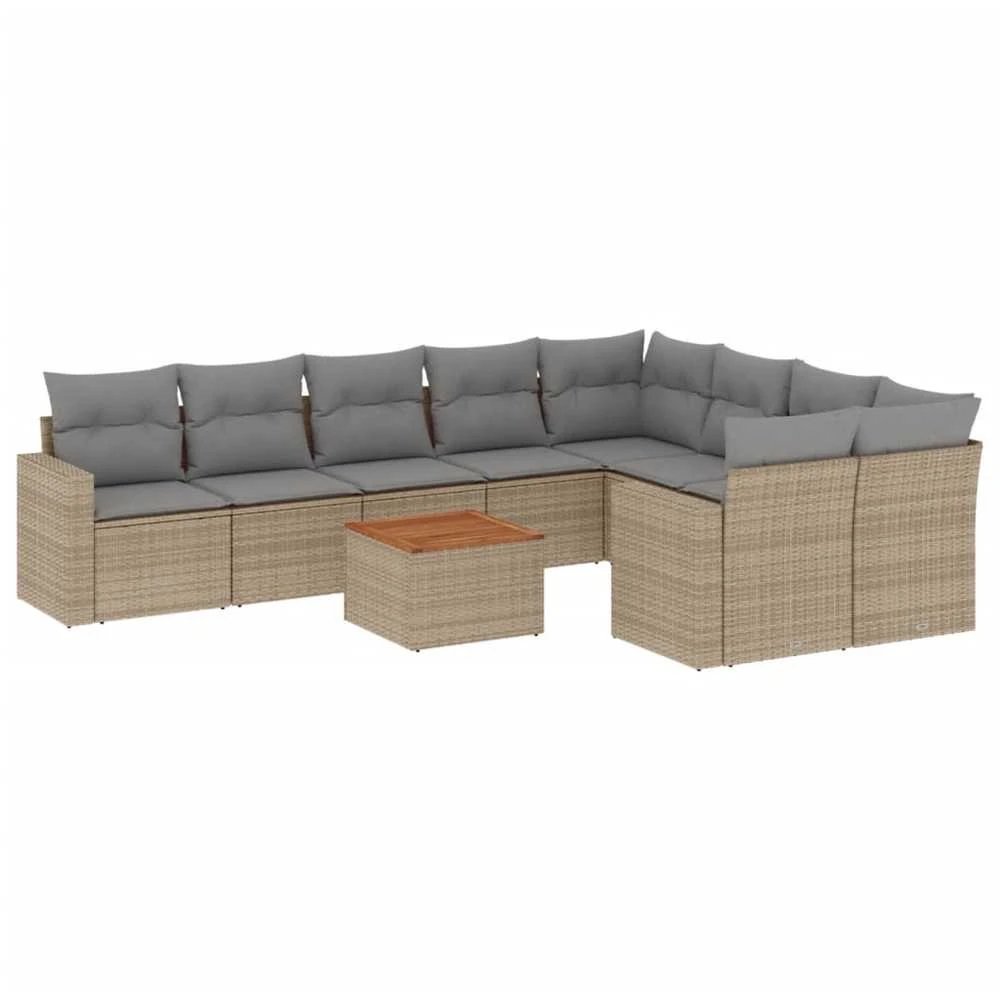 Sofa Sofos komplektas su pagalvėlėmis, 10 dalių, smėlio, poliratanas