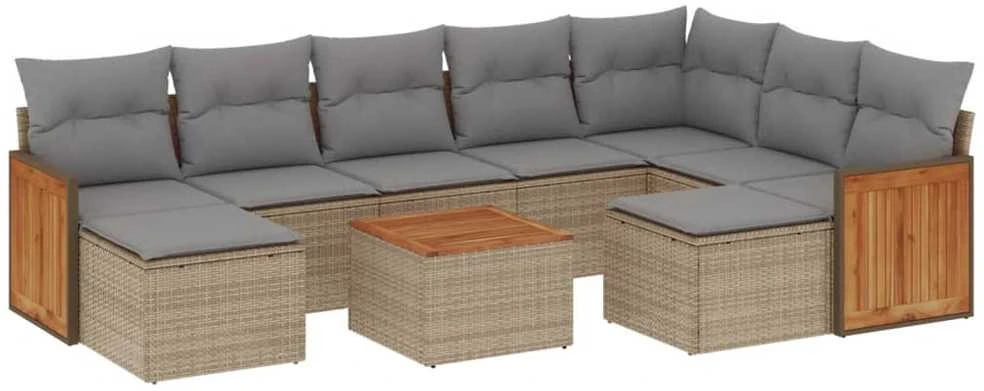 Sofa Sofos komplektas su pagalvėlėmis, 10 dalių, smėlio, poliratanas