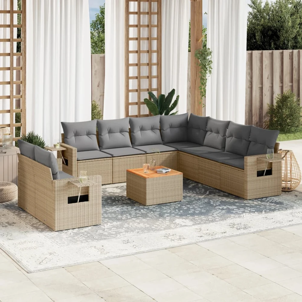 Sofa Sofos komplektas su pagalvėlėmis, 10 dalių, smėlio, poliratanas