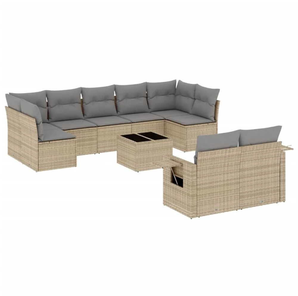 Sofa Sofos komplektas su pagalvėlėmis, 10 dalių, smėlio, poliratanas