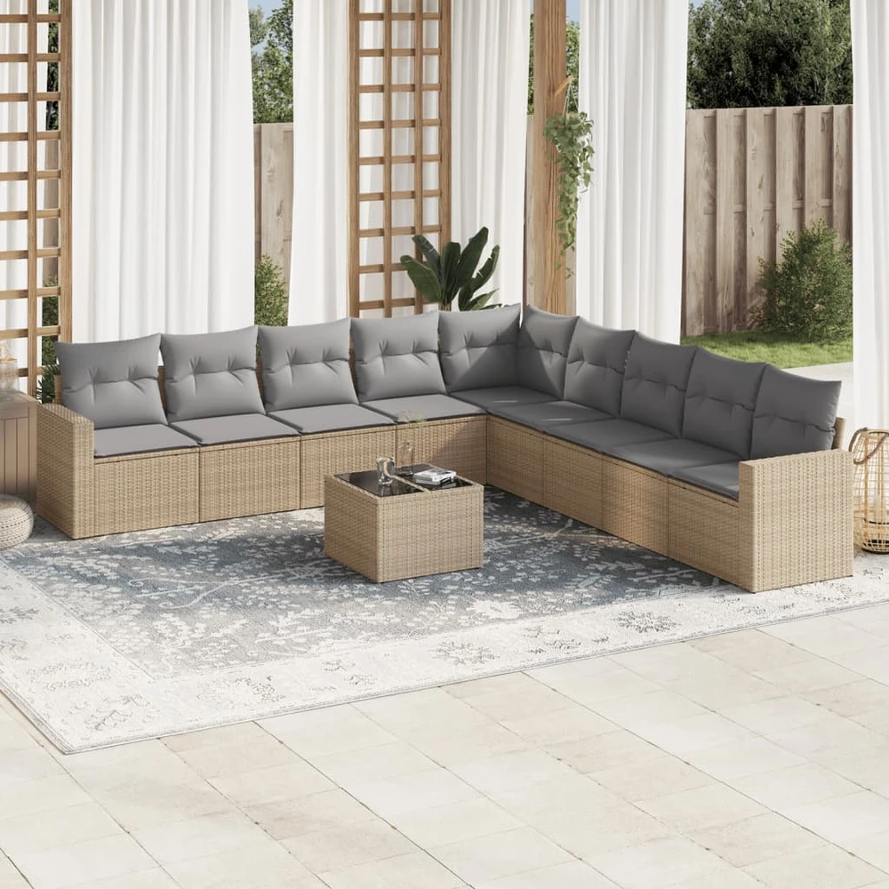 Sofa Sofos komplektas su pagalvėlėmis, 10 dalių, smėlio, poliratanas