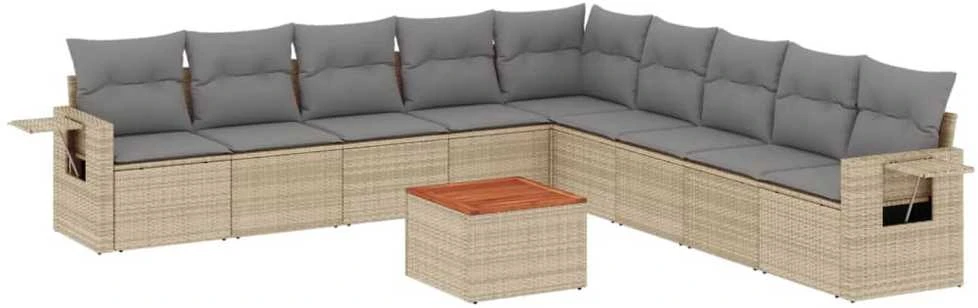 Sofa Sofos komplektas su pagalvėlėmis, 10 dalių, smėlio, poliratanas