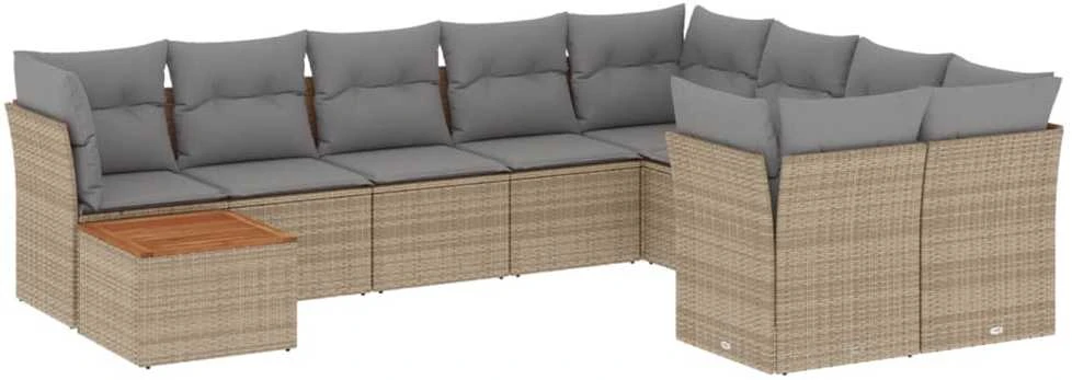 Sofa Sofos komplektas su pagalvėlėmis, 10 dalių, smėlio, poliratanas