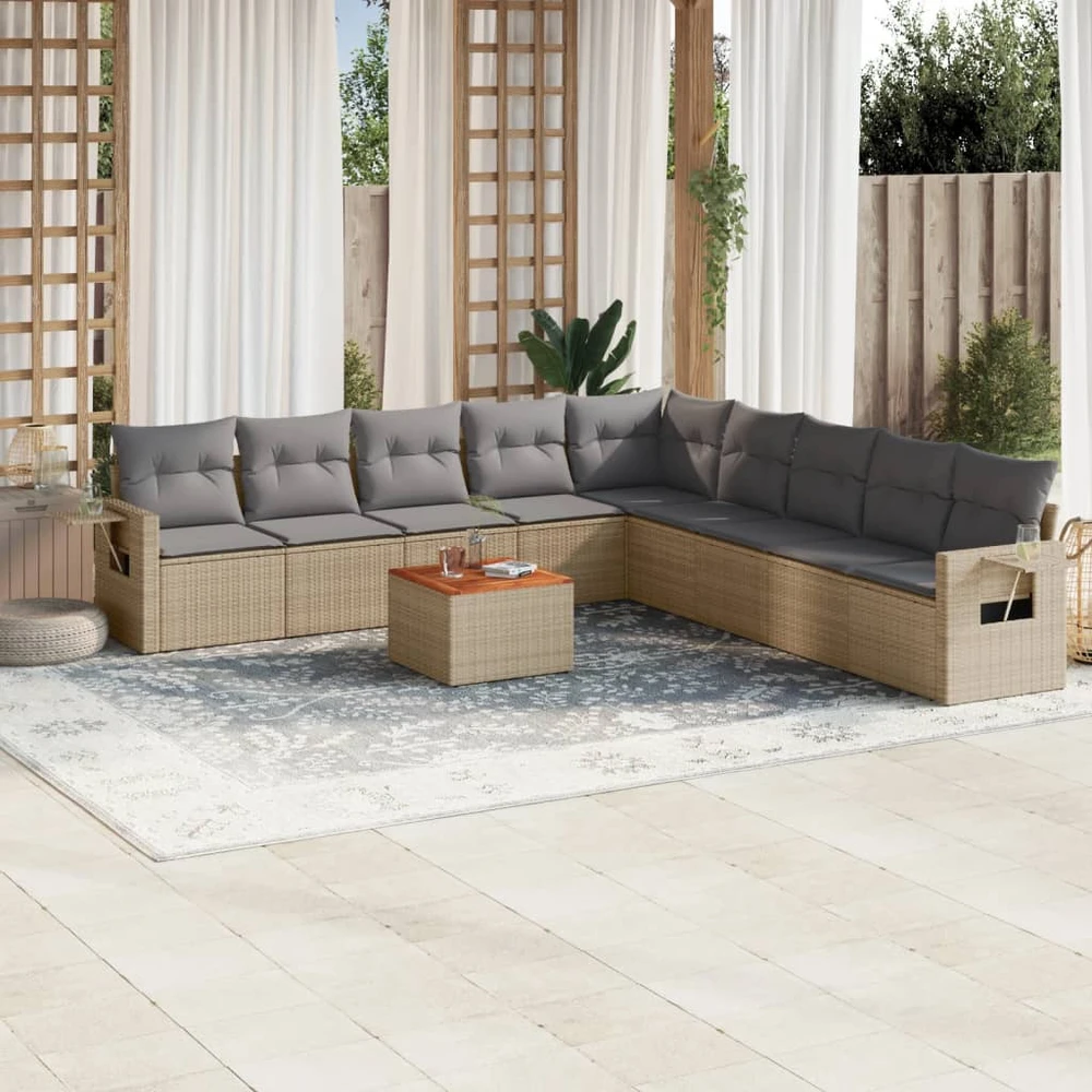 Sofa Sofos komplektas su pagalvėlėmis, 10 dalių, smėlio, poliratanas