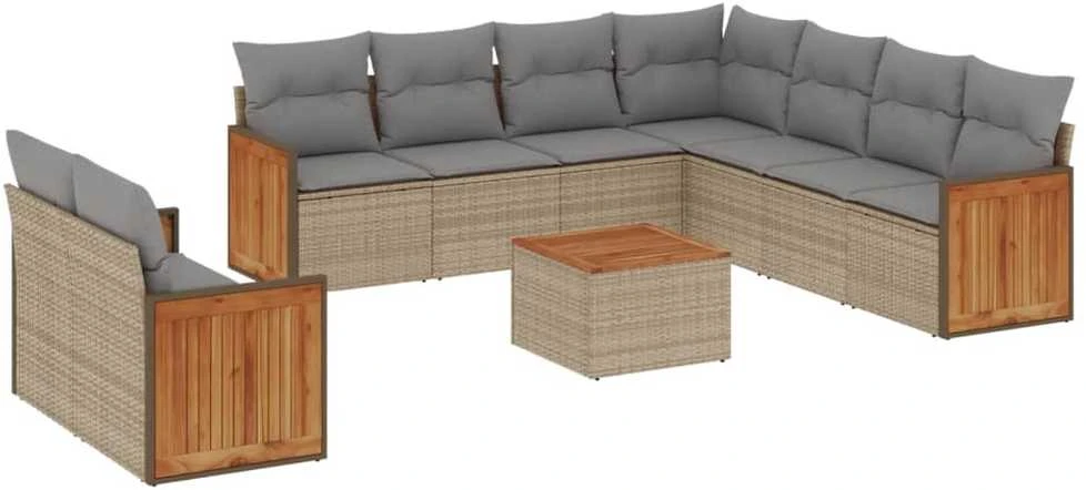 Sofa Sofos komplektas su pagalvėlėmis, 10 dalių, smėlio, poliratanas