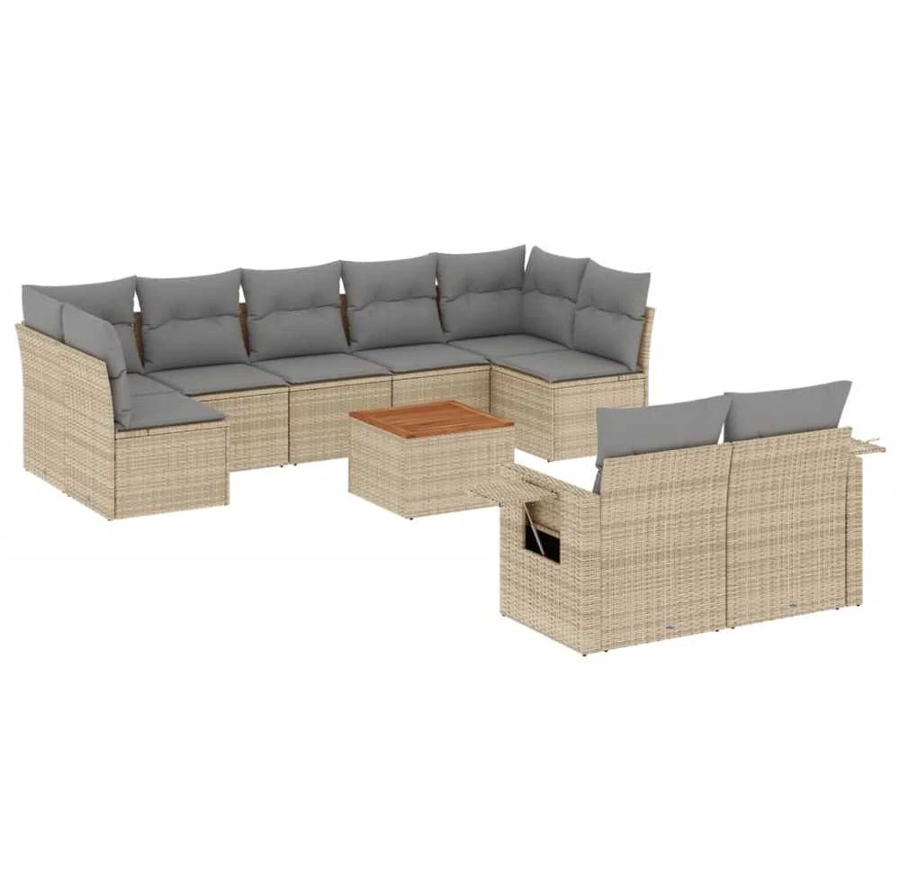 Sofa Sofos komplektas su pagalvėlėmis, 10 dalių, smėlio, poliratanas