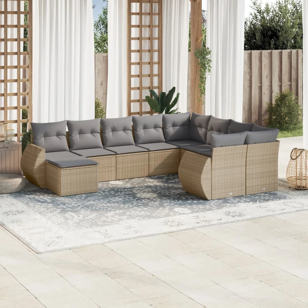 Sofa Sofos komplektas su pagalvėlėmis, 10 dalių, smėlio, poliratanas