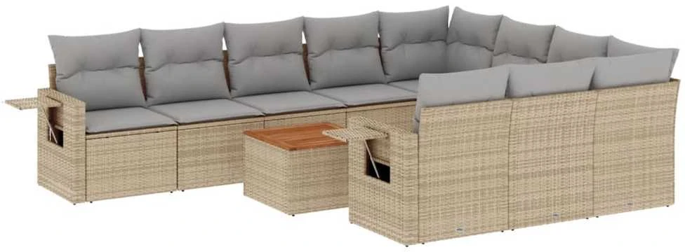 Sofa Sofos komplektas su pagalvėlėmis, 11 dalių, smėlio, poliratanas