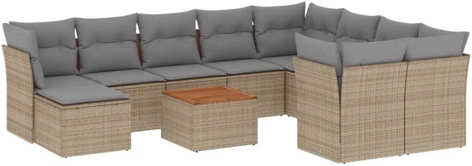Sofa Sofos komplektas su pagalvėlėmis, 11 dalių, smėlio, poliratanas