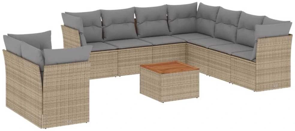 Sofa Sofos komplektas su pagalvėlėmis, 11 dalių, smėlio, poliratanas