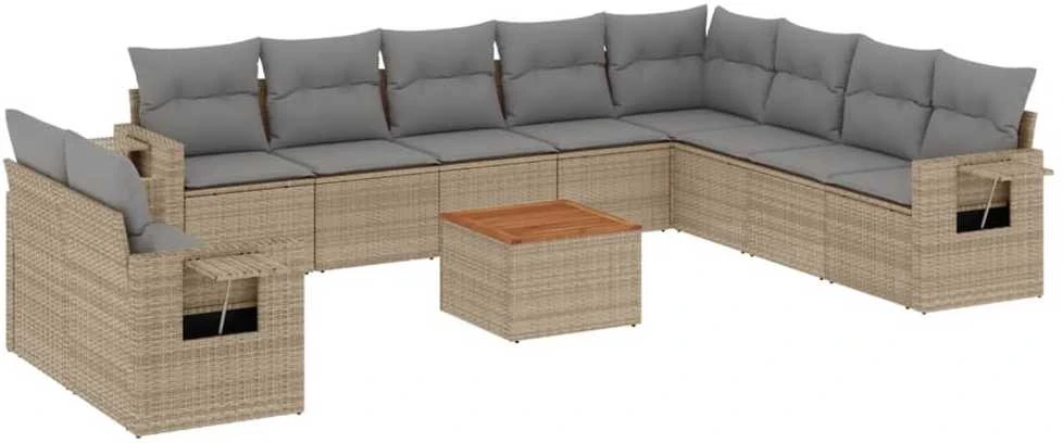 Sofa Sofos komplektas su pagalvėlėmis, 11 dalių, smėlio, poliratanas