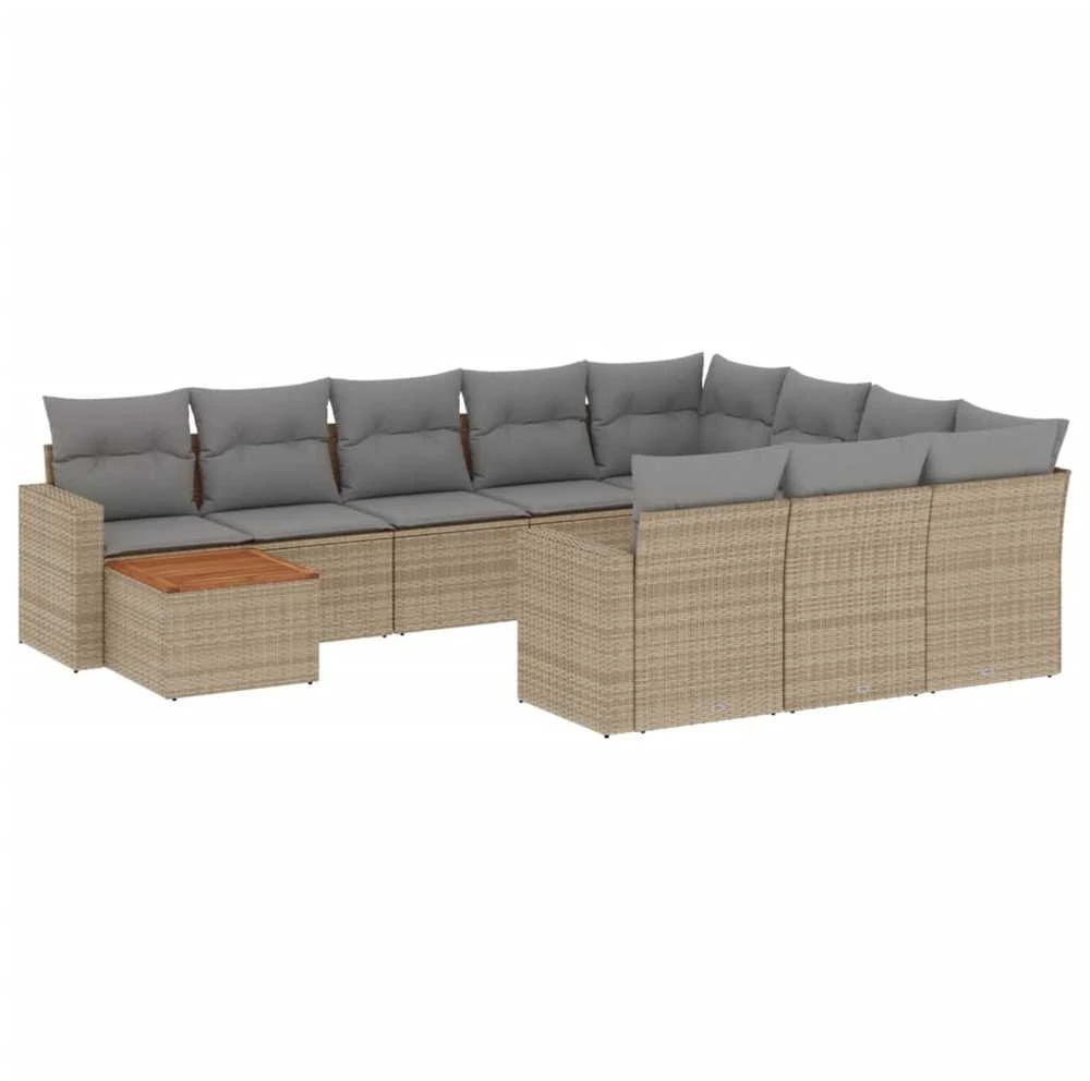 Sofa Sofos komplektas su pagalvėlėmis, 11 dalių, smėlio, poliratanas
