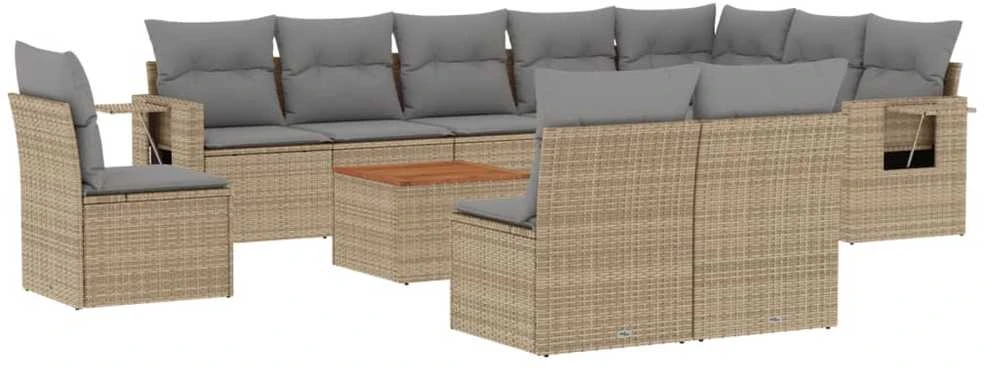 Sofa Sofos komplektas su pagalvėlėmis, 11 dalių, smėlio, poliratanas