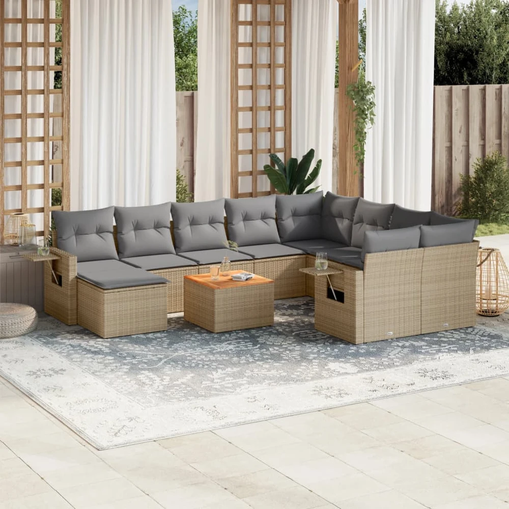 Sofa Sofos komplektas su pagalvėlėmis, 11 dalių, smėlio, poliratanas