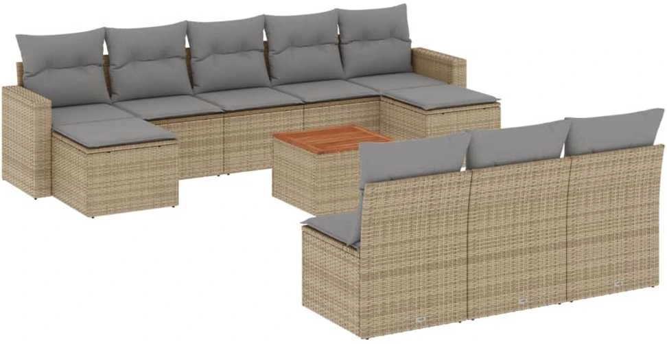 Sofa Sofos komplektas su pagalvėlėmis, 11 dalių, smėlio, poliratanas