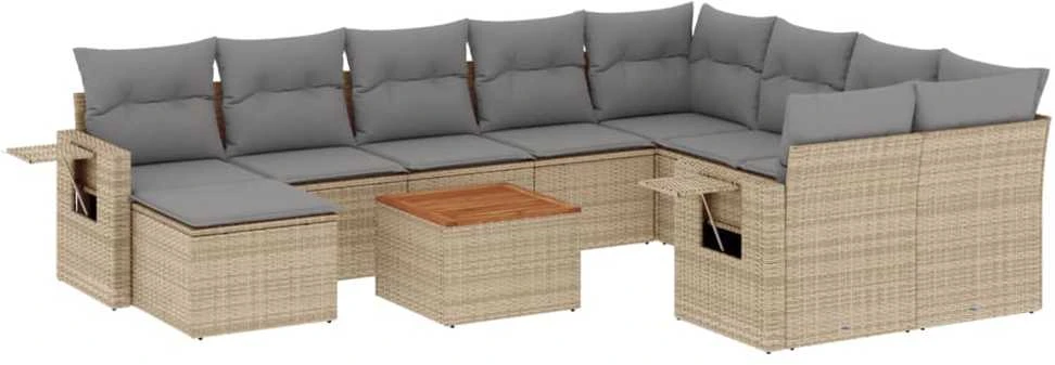 Sofa Sofos komplektas su pagalvėlėmis, 11 dalių, smėlio, poliratanas