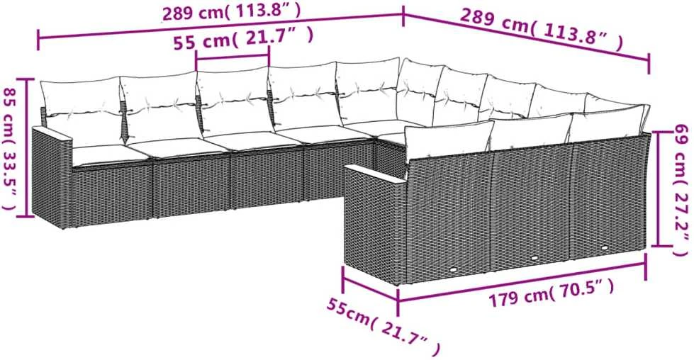 Lauko baldų komplektas Sofos komplektas su pagalvėlėmis, 11 dalių, smėlio, poliratanas
