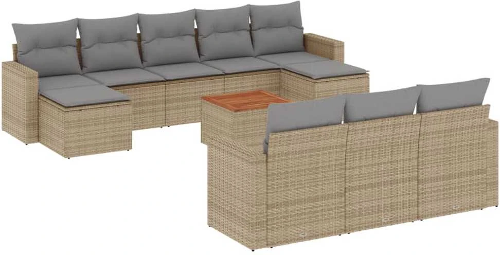 Sofa Sofos komplektas su pagalvėlėmis, 11 dalių, smėlio, poliratanas