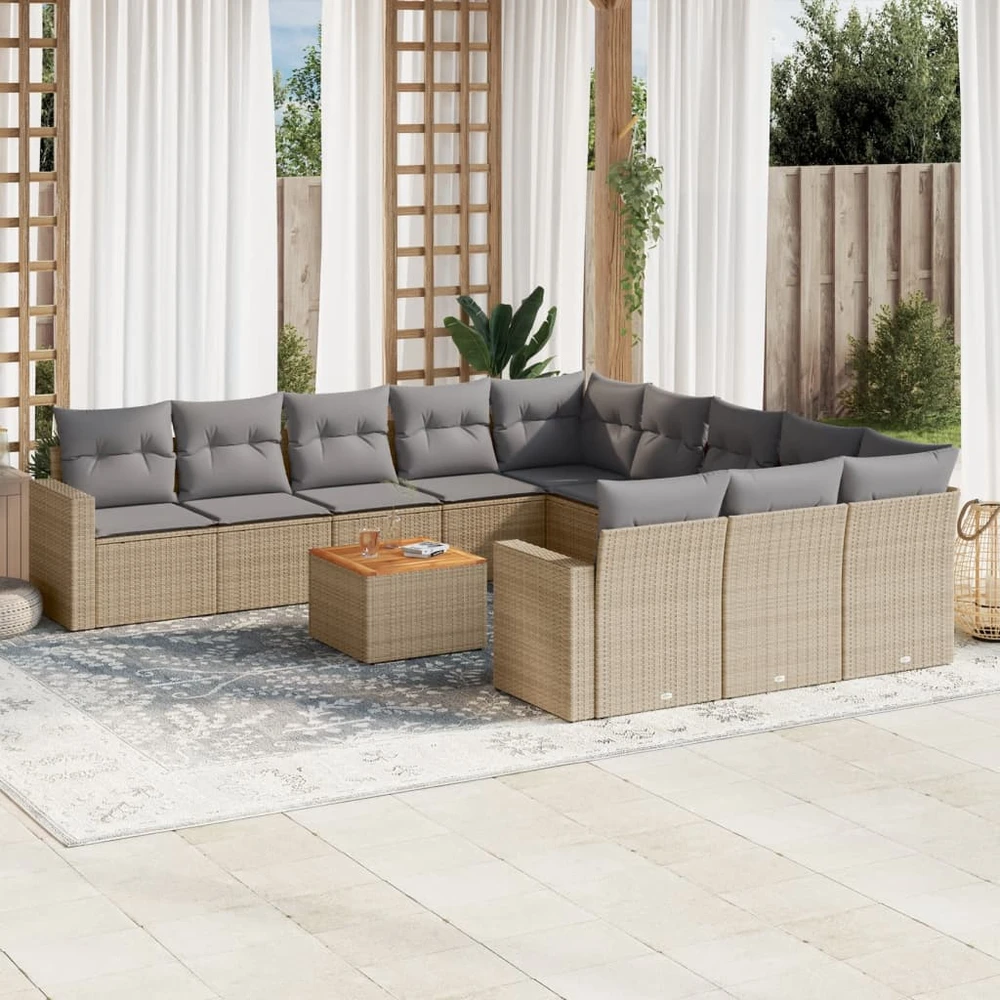 Sofa Sofos komplektas su pagalvėlėmis, 12 dalių, smėlio, poliratanas