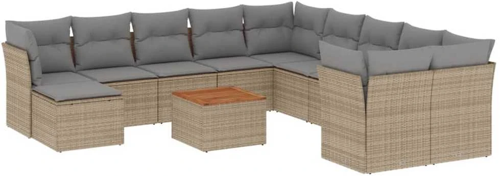 Sofa Sofos komplektas su pagalvėlėmis, 12 dalių, smėlio, poliratanas