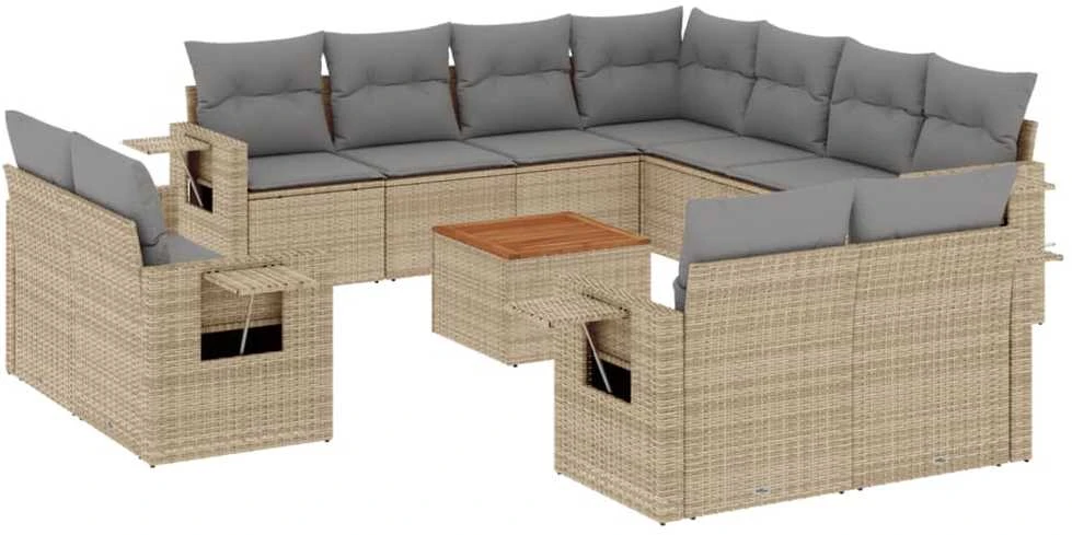 Sofa Sofos komplektas su pagalvėlėmis, 12 dalių, smėlio, poliratanas