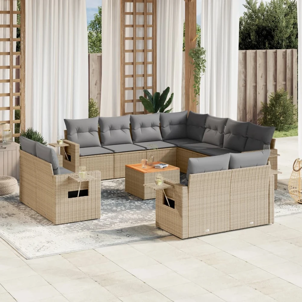 Sofa Sofos komplektas su pagalvėlėmis, 12 dalių, smėlio, poliratanas
