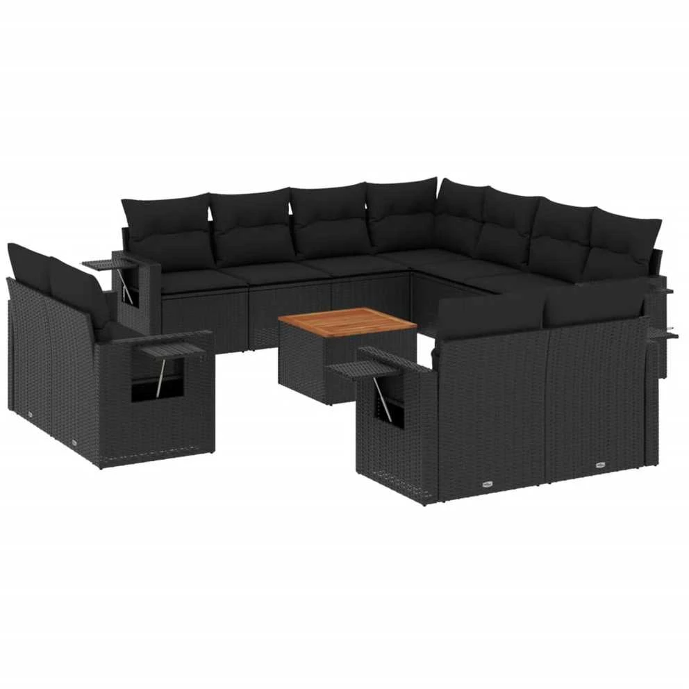 Sofa Sofos komplektas su pagalvėlėmis, 12 dalių, juodas, poliratanas