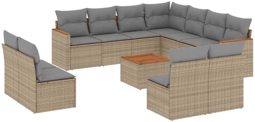 Sofa Sofos komplektas su pagalvėlėmis, 12 dalių, smėlio, poliratanas