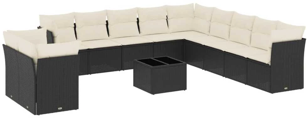 Sofa Sofos komplektas su pagalvėlėmis, 12 dalių, juodas, poliratanas