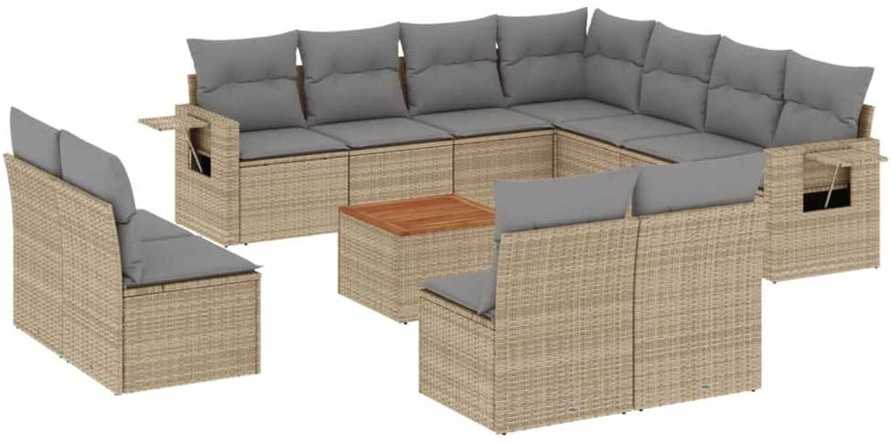 Sofa Sofos komplektas su pagalvėlėmis, 12 dalių, smėlio, poliratanas