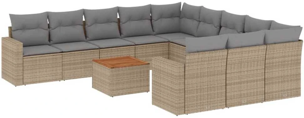 Sofa Sofos komplektas su pagalvėlėmis, 12 dalių, smėlio, poliratanas