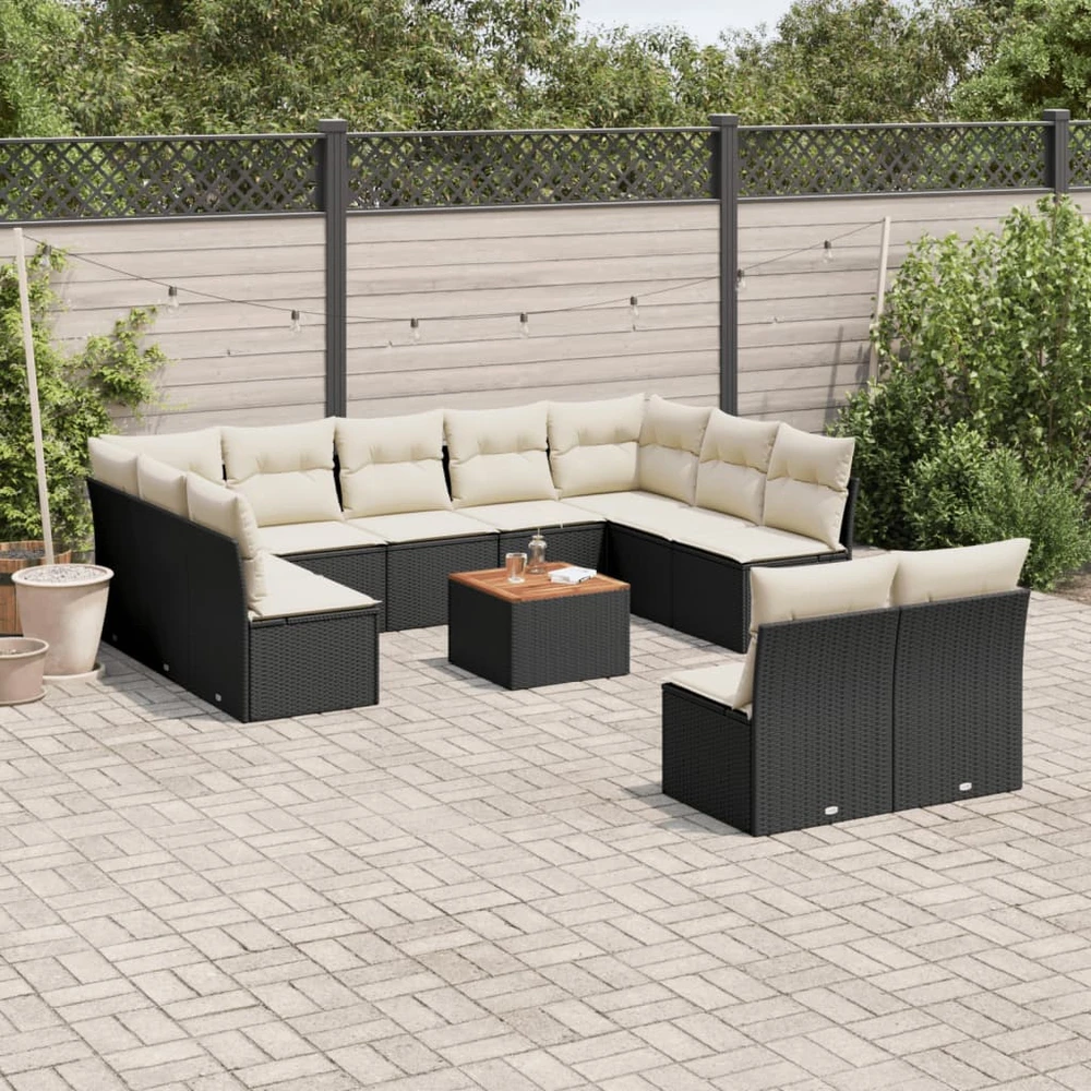 Lauko baldų komplektas Sofos komplektas su pagalvėlėmis, 12 dalių, juodas, poliratanas