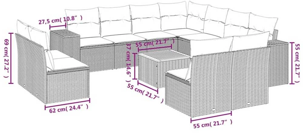 Lauko baldų komplektas Sofos komplektas su pagalvėlėmis, 12 dalių, juodas, poliratanas
