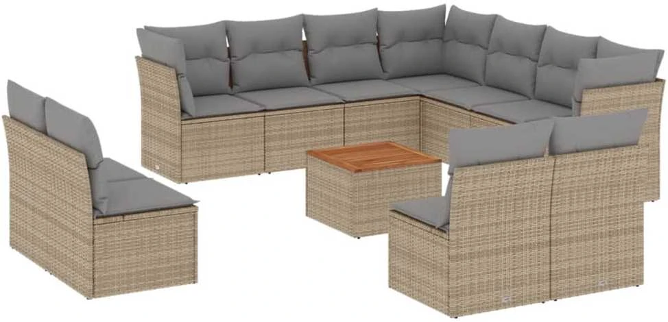 Sofa Sofos komplektas su pagalvėlėmis, 12 dalių, smėlio, poliratanas