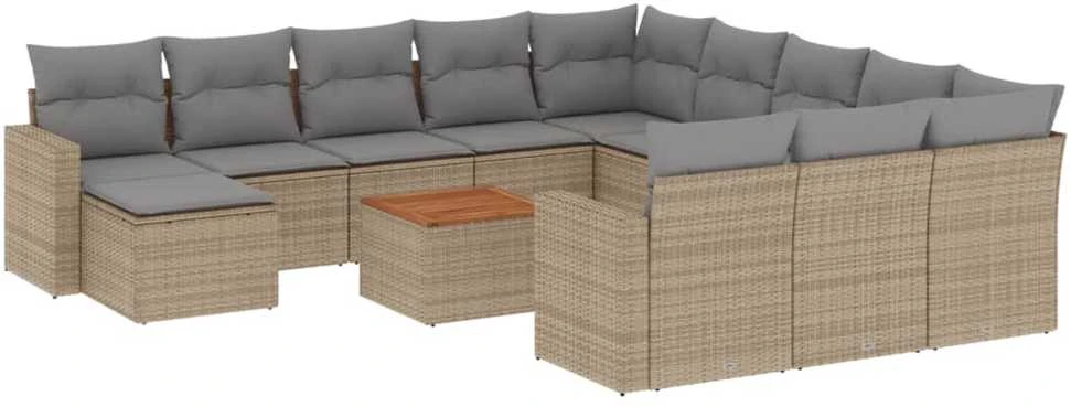 Sofa Sofos komplektas su pagalvėlėmis, 13 dalių, smėlio, poliratanas