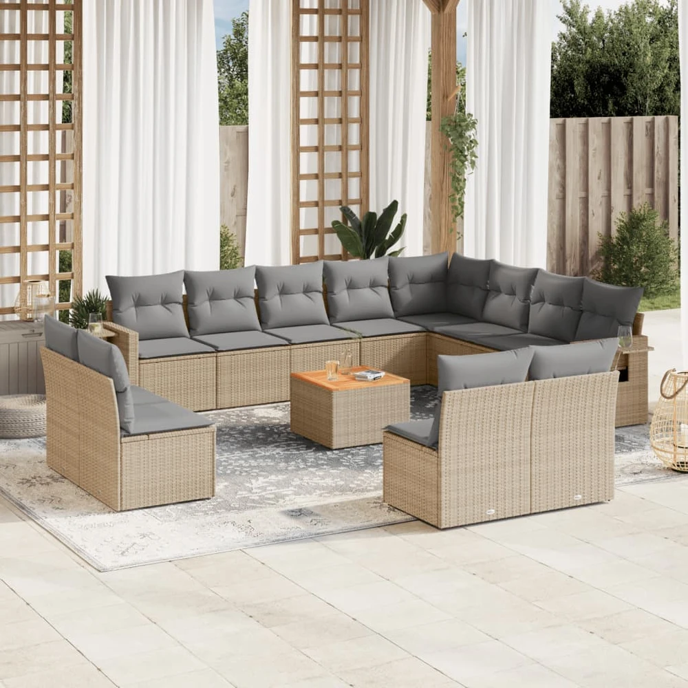 Sofa Sofos komplektas su pagalvėlėmis, 13 dalių, smėlio, poliratanas
