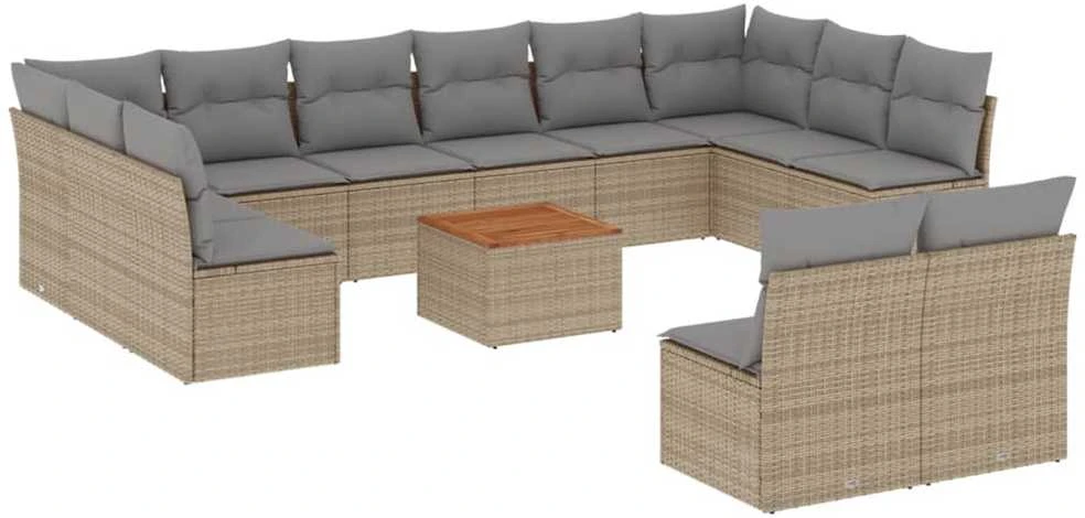Sofa Sofos komplektas su pagalvėlėmis, 13 dalių, smėlio, poliratanas
