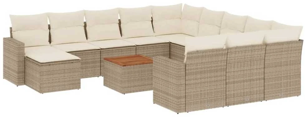Sofa Sofos komplektas su pagalvėlėmis, 13 dalių, smėlio, poliratanas