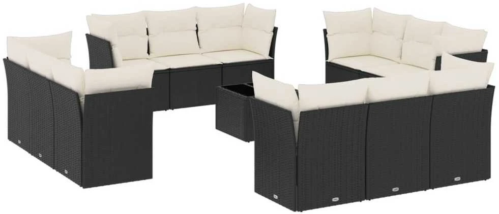 Sofa Sofos komplektas su pagalvėlėmis, 13 dalių, juodas, poliratanas