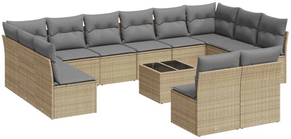Sofa Sofos komplektas su pagalvėlėmis, 13 dalių, smėlio, poliratanas