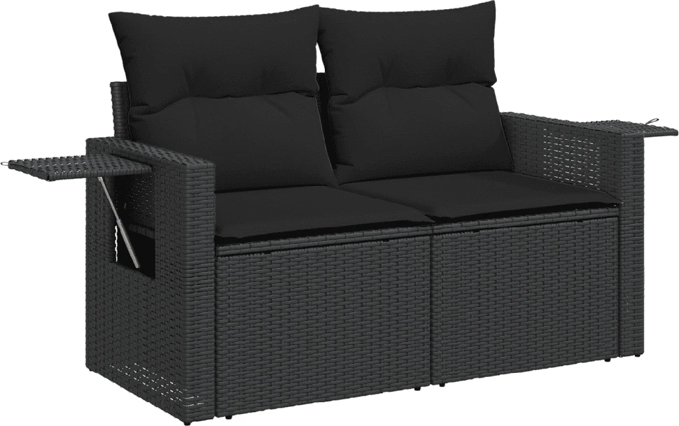 Sofa Sofos komplektas su pagalvėlėmis, 13 dalių, juodas, poliratanas