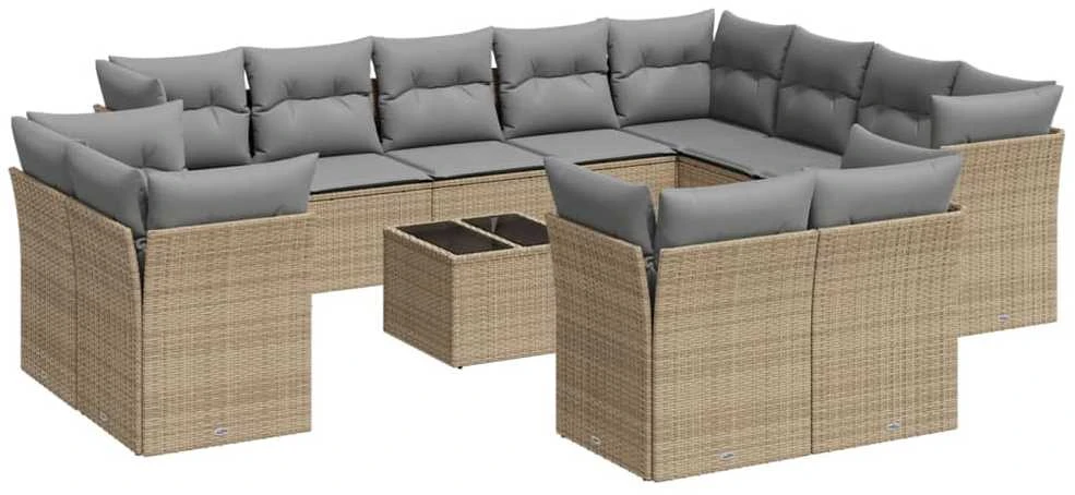 Sofa Sofos komplektas su pagalvėlėmis, 13 dalių, smėlio, poliratanas