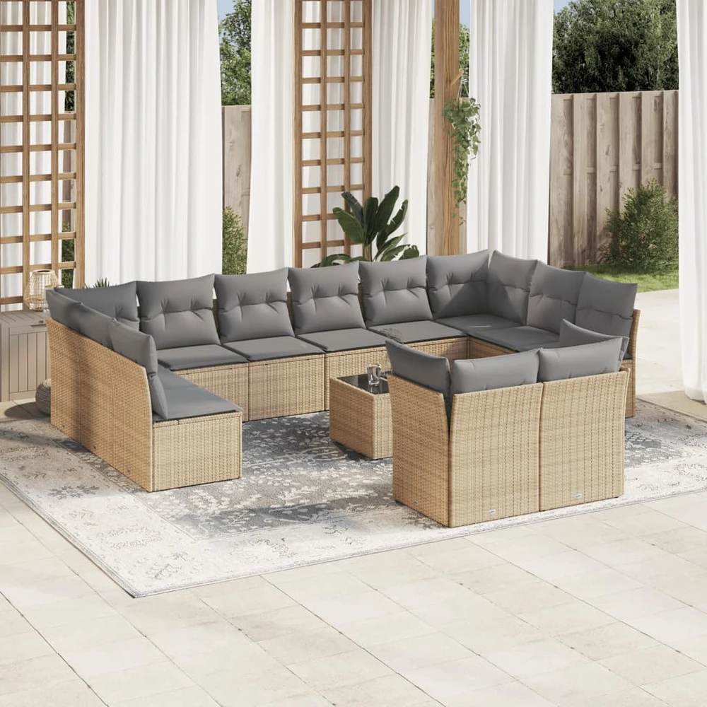 Sofa Sofos komplektas su pagalvėlėmis, 13 dalių, smėlio, poliratanas