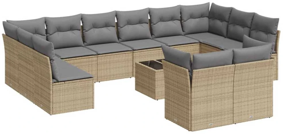 Sofa Sofos komplektas su pagalvėlėmis, 13 dalių, smėlio, poliratanas