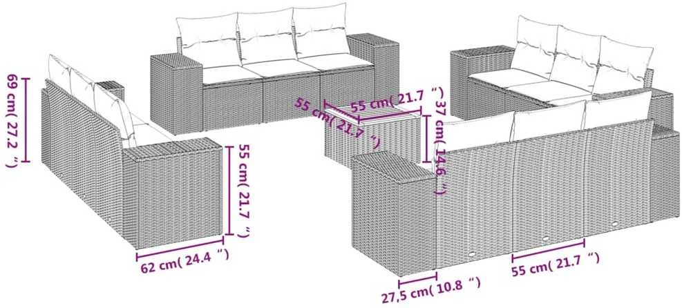 Sofa Sofos komplektas su pagalvėlėmis, 13 dalių, smėlio, poliratanas
